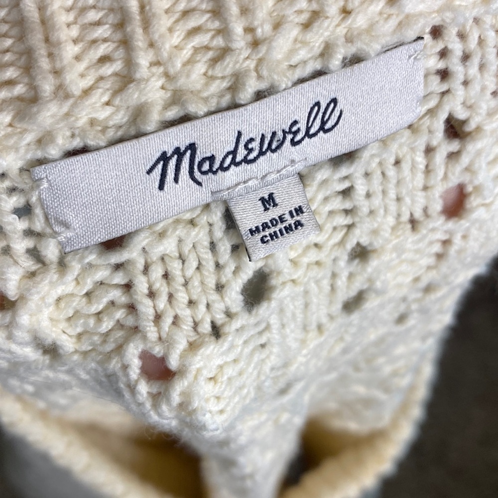 Madewell Basketweave-Stitch Cream Sweater M - Picture 4 of 10